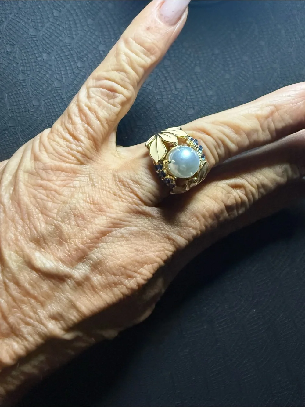 Gold Ring with Light Blue Cabochon and Blue Accent Stones - Women Jewelry Rings4